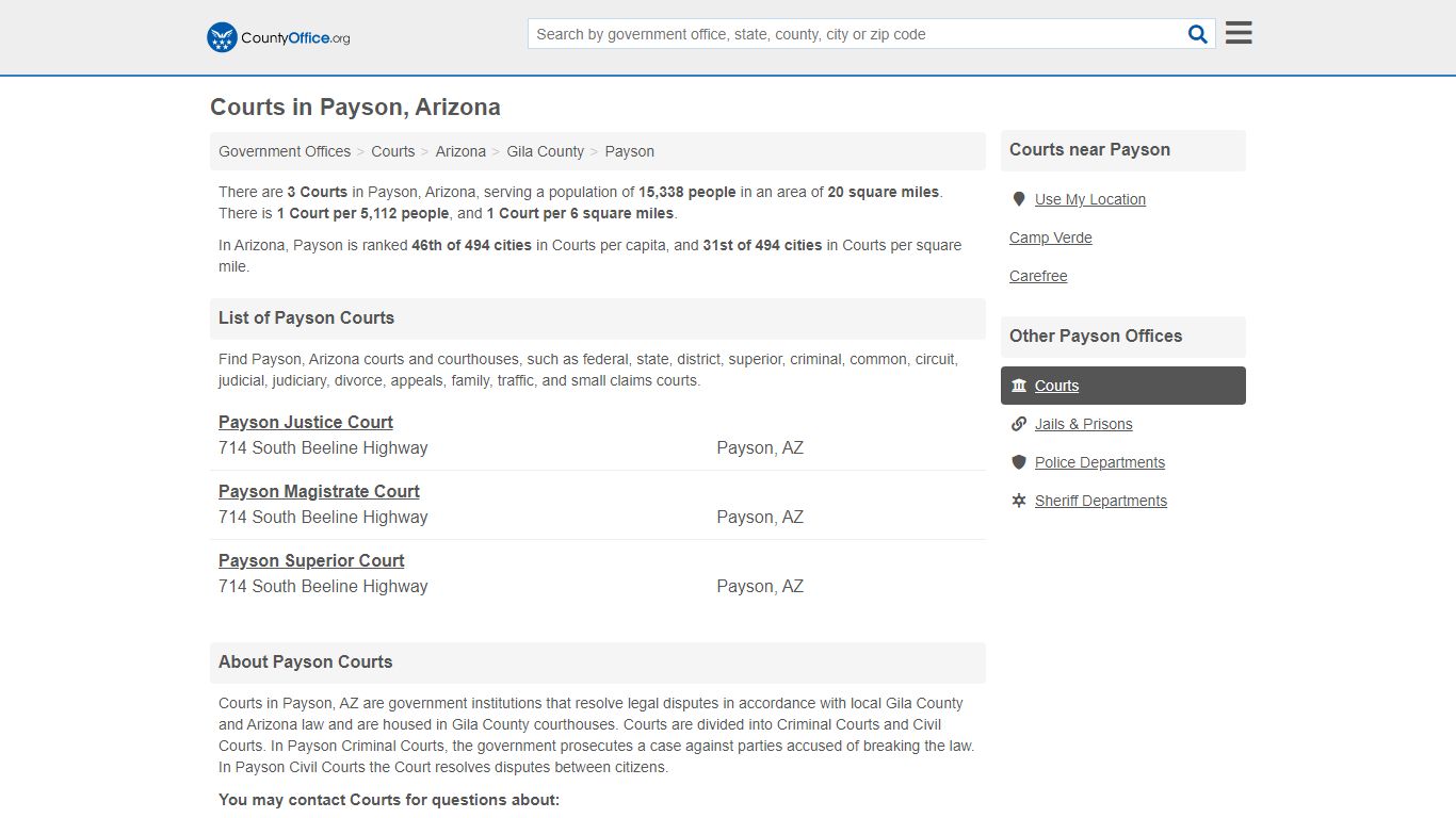 Courts - Payson, AZ (Court Records & Calendars) - County Office