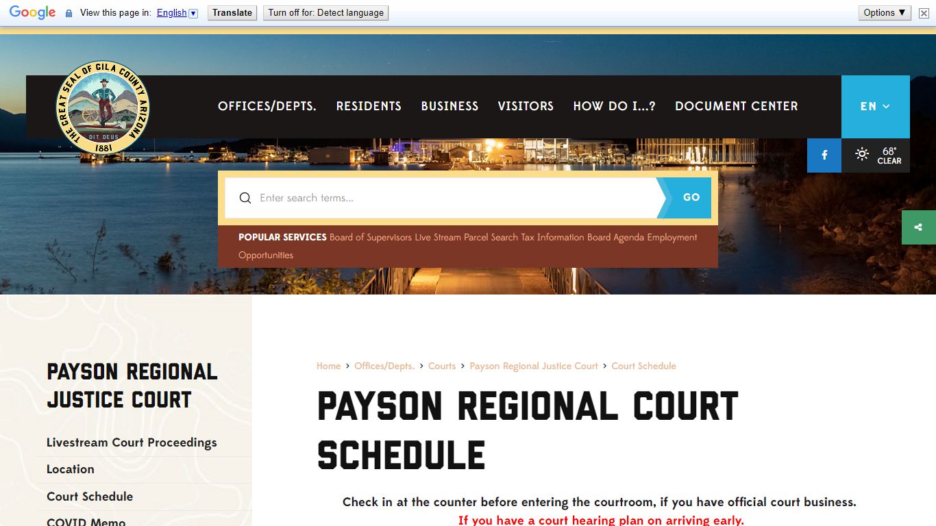 Payson Regional Court Schedule - Gila County, Arizona