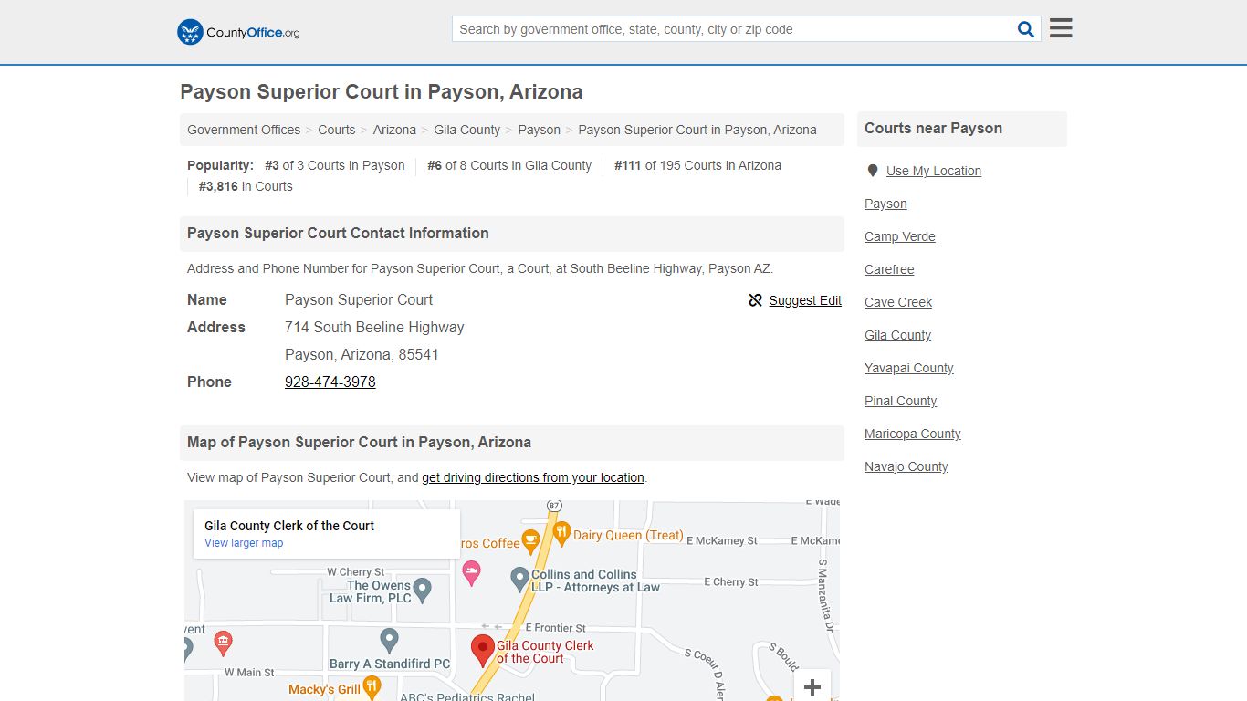 Payson Superior Court - Payson, AZ (Address and Phone) - County Office